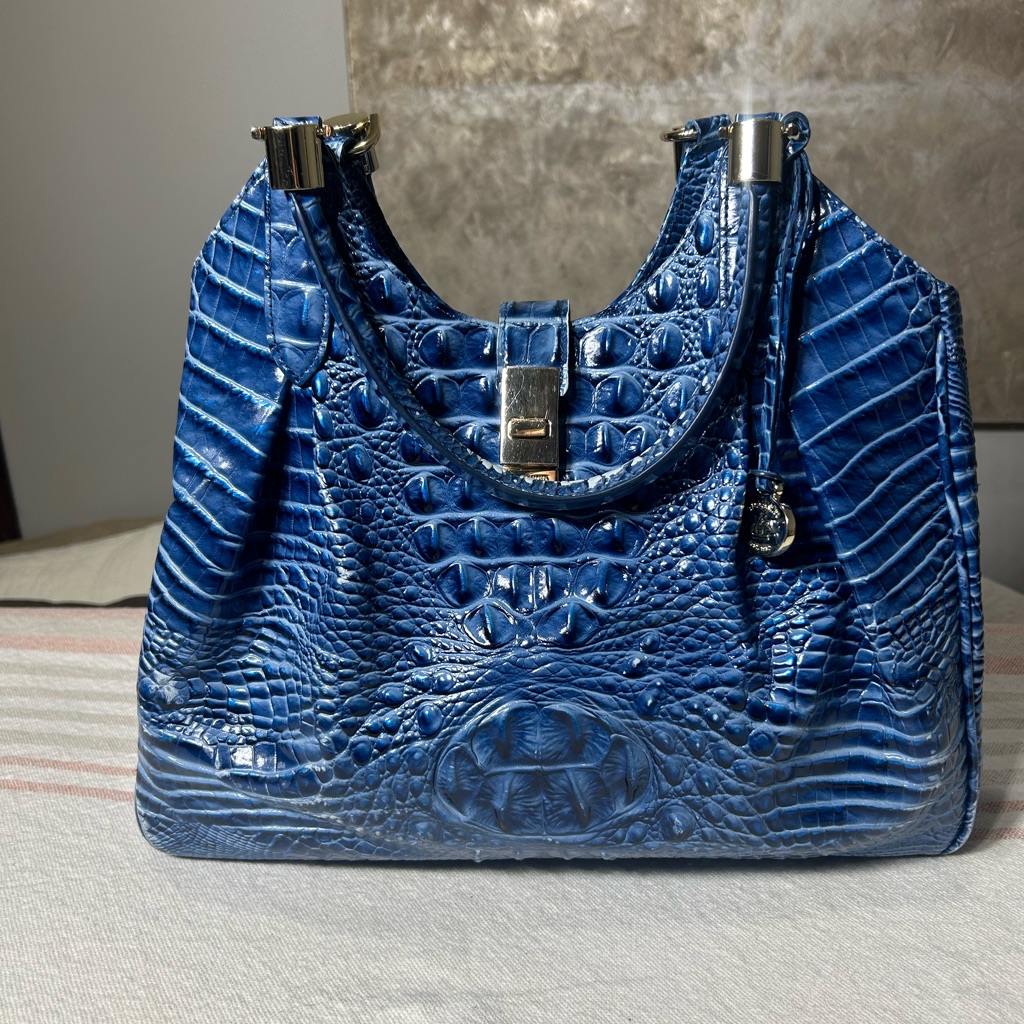 Brahmin Azure Crocodile-Embossed Shoulder Bag